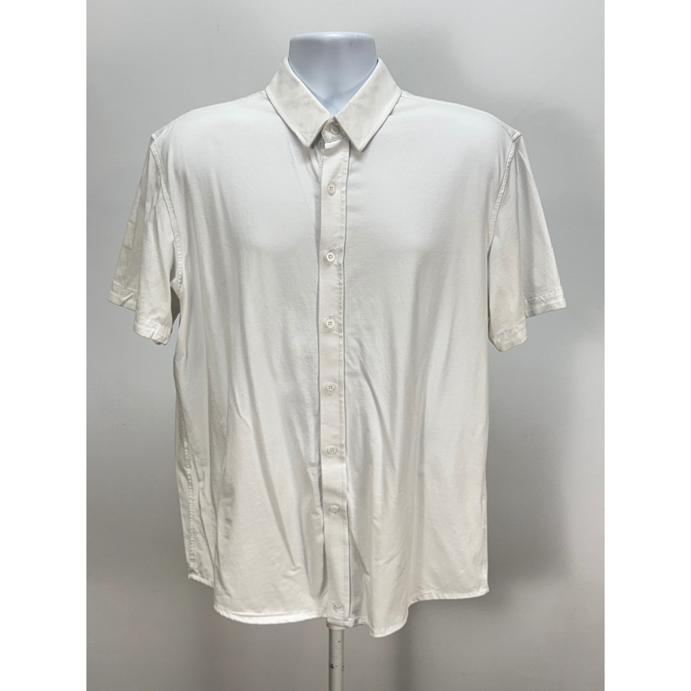 Buttercloth Icy Cotton White Short Sleeve Button Down Shirt Slim Fit XL Mens